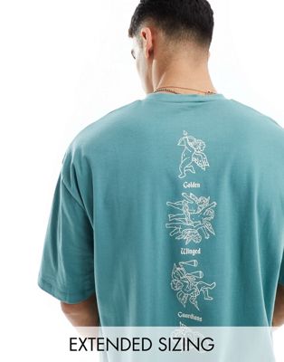 Бирюзовая футболка оверсайз с ренессансным принтом на спине ASOS DESIGN ASOS DESIGN