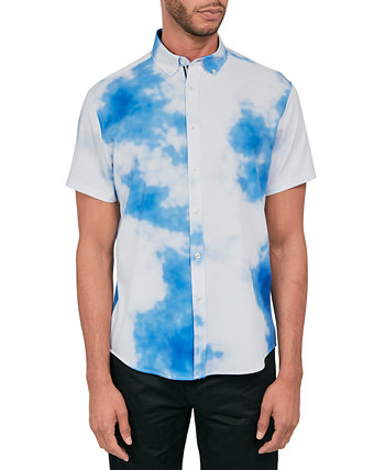 Мужская рубашка на пуговицах стандартного кроя без утюга с эффектом стрейч и облачным принтом Society of Threads