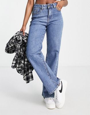 Object cotton wide leg dad jeans in mid blue wash - MBLUE Object
