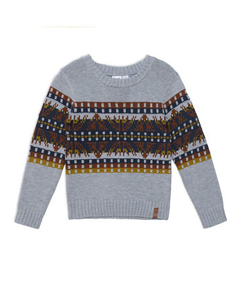 Жаккардовый вязаный свитер для мальчика Серый, Синий и Желтый - Детский Deux par Deux