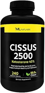 Cissus 2500 mg Ketosterone 40%, 60 Vegetable Capsules. Promotes Healthy Joints & Bones. Non- GMO. ML Naturals