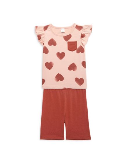 Little Girl's 2-Piece Heart-Print Top &amp; Shorts Set PL Kids