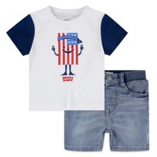 Toddler Boy Levi's® Americana Hippie Flag Graphic Tee & Jean Shorts Set Levi's®