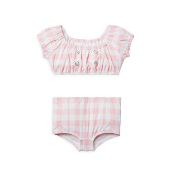 Little Girl's &amp; Girl's 2-Piece UPF 50+ Gingham Puff-Sleeve Swimsuit Janie and Jack