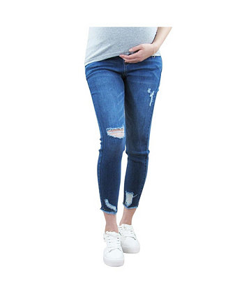 Рваные джинсы для беременных с зазубренным краем и поясом на животе Indigo Poppy