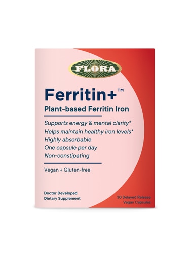 Flora Ferritin+™ Ферритин-железо на растительной основе -- 30 веганских капсул с отсроченным высвобождением Flora