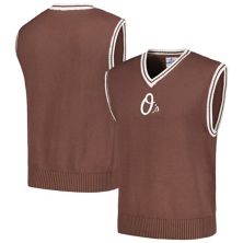 Мужской коричневый вязаный пуловер с v-образным вырезом PLEASURES Baltimore Orioles, жилет-свитер Unbranded