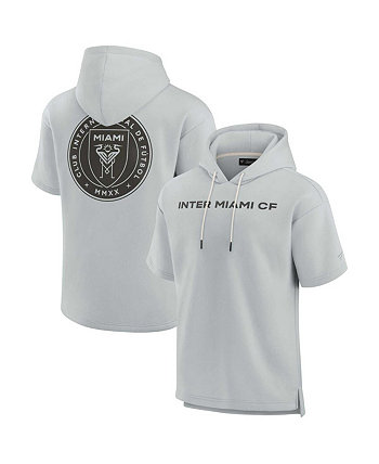 Мужской и женский серый супермягкий флисовый пуловер с короткими рукавами Inter Miami CF с капюшоном Fanatics Signature