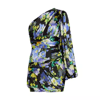 Мини-платье на одно плечо с цветочным принтом Bloom Line & Dot
