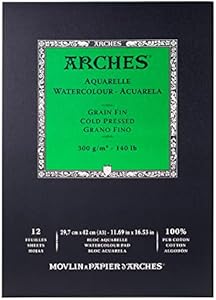 Arches Watercolor Pad 9x12-inch Natural White 100% Cotton Paper - 12 Sheet Arches Watercolor Paper 140 lb Cold Press Pad - Arches Art Paper for Watercolor Gouache Ink Acrylic and More Arches