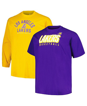 Мужской комплект футболок с короткими и длинными рукавами Los Angeles Lakers Big and Tall фиолетового и золотого цвета Fanatics