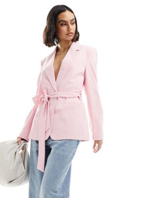 ASOS DESIGN tailored belted blazer in pink ASOS DESIGN
