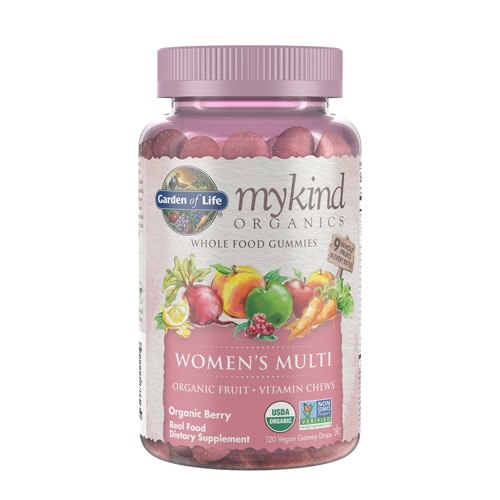 Mykind Organics Женский мультивитамин, Цельные фруктовые жевательные конфеты, Органическая ягода - 120 веганских жевательных мармеладок - Garden of Life Garden of Life