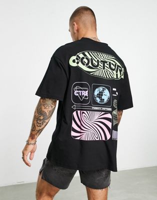The Couture Club oversized t-shirt in black with multi logo back print The Couture Club