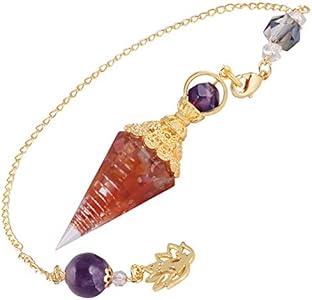 Nupuyai Orgone Crystal Pendulum for Reiki Dowsing Divination, Gold Plated Hand Carved Healing Stone Point Pendant with Chain Nupuyai