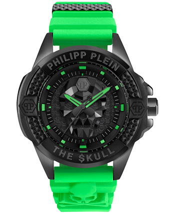 Мужские часы The Skull с зеленым силиконовым ремешком, 44 мм Philipp Plein