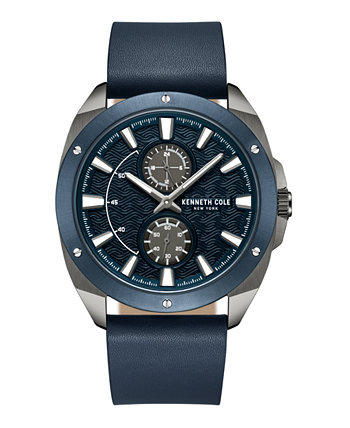 Мужские деловые спортивные часы из натуральной кожи темно-синего цвета, 43 мм Kenneth Cole