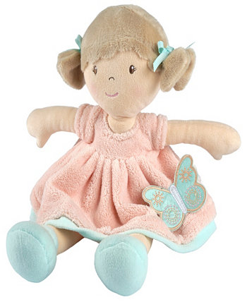 Tikiri Toys Pia Fabric Baby Doll with Light Brown Hair in Peach Blue Dress Bonikka