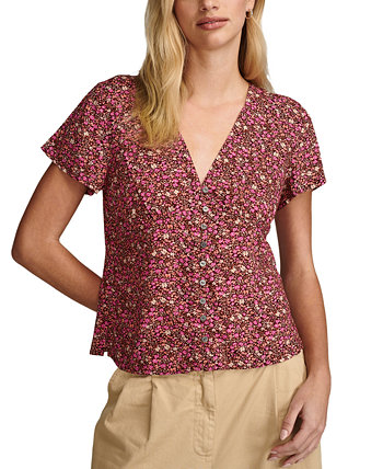 Женская блузка с короткими рукавами и v-образным вырезом с цветочным принтом Lucky Brand