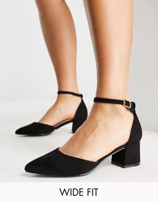 Truffle Collection wide fit mid block heel shoe in black Truffle Collection Wide Fit