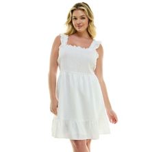Juniors' Plus Size Lily Rose Ruffle Tiered Sleeveless Squareneck Smocked Skater Dress Lily Rose