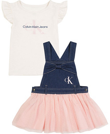 Джинсовая и сетчатая юбка для новорожденных девочек, комплект из 2 предметов Calvin Klein