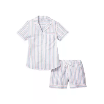Vintage French Stripes Short-Sleeve Shirt &amp; Shorts Pajama Set Petite Plume