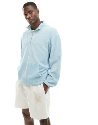 ASOS DESIGN oversized texture sweatshirt with funnel neck in blue ASOS DESIGN