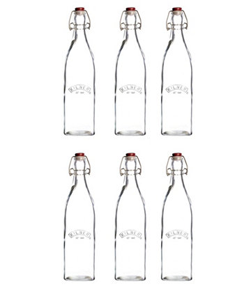 Set of 6 Square Clip Top Bottles Kilner