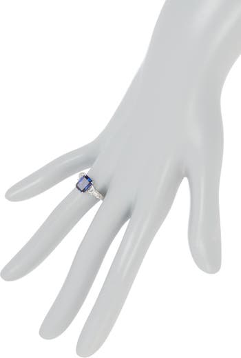 Серебряное прямоугольное кольцо с сапфиром и бриллиантом - 0,02 карата Suzy Levian