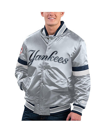 Мужская серая атласная университетская куртка с пуговицами New York Yankees Home Game серого цвета Starter