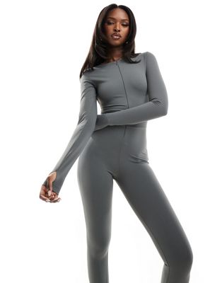 The Couture Club zip up front jumpsuit in gray The Couture Club