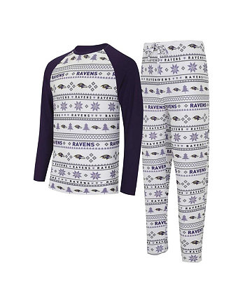 Мужской бело-фиолетовый комплект для сна с футболкой и брюками реглан с длинными рукавами Baltimore Ravens Tinsel Concepts Sport