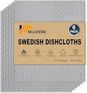 Swedish Dish Cloths - 10 Pack Reusable Kitchen Dishcloths - Ultra Absorbent Dish Towels for Washing Dishes - Cellulose Sponge Cloth Cleaning Rag - Assorted MoLKENE