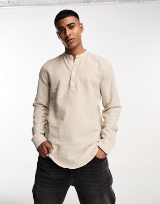 Only & Sons linen mix overhead shirt in beige Only & Sons