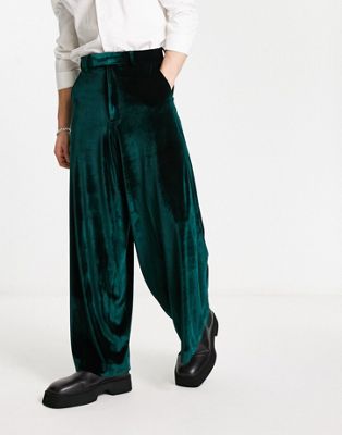 Зеленые бархатные брюки очень широкого кроя ASOS DESIGN ASOS DESIGN