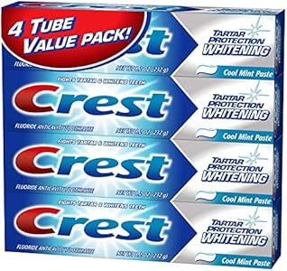 Crest Tartar Protection Whitening Cool Mint Paste Anticavity Toothpaste 8.2 Ounce Tube (Pack of 4) Crest