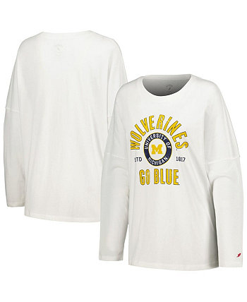 Женская белая рваная футболка оверсайз с длинными рукавами Michigan Wolverines Clothesline League Collegiate Wear