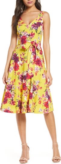 Floral Sleeveless Linen Blend A-Line Dress TAYLOR DRESSES