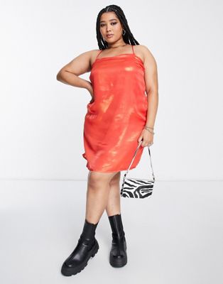 Native Youth Plus cami mini slip dress with low back in iridescent orange  Native Youth Plus