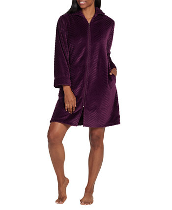Женский однотонный флисовый халат с длинными рукавами и короткой молнией Miss Elaine