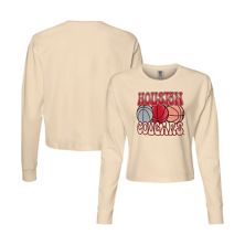 Women's Natural Houston Cougars Comfort Colors Basketball Cropped Long Sleeve T-Shirt Image One