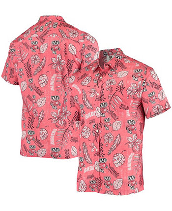 Men's Red Wisconsin Badgers Vintage-Like Floral Button-Up Shirt Wes & Willy