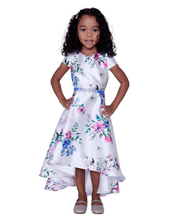 Little Girls Floral Print Mikado High-Low A-Line Dress Rare Editions