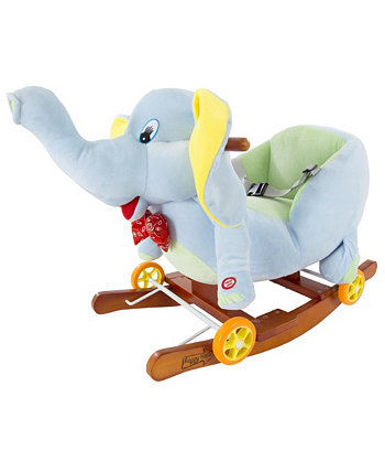 Лошадь-качалка Плюшевое животное Слон 2-в-1 Деревянные рокеры Колеса Happy Trails