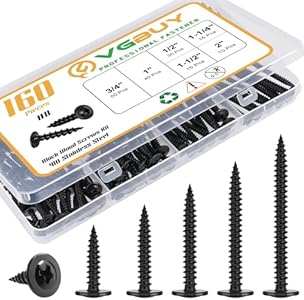 160Pcs #8 Modified Truss Head Wood Screws Assortment Kit, Stainless Steel 410 Quick Metal,Black Zinc Plated,Self Tapping Screws, 6 Sizes (1/2", 3/4", 1", 1-1/4", 1-1/2", 2") VGBUY