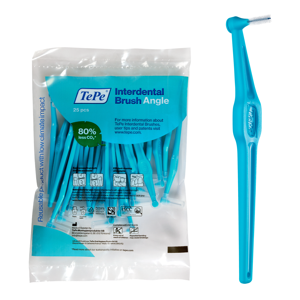 TePe Interdental Brush Angle, Angled Dental Brush for Teeth Cleaning, Pack of 25, 0.6 mm, Medium Gaps, Blue, Size 3 TEPE