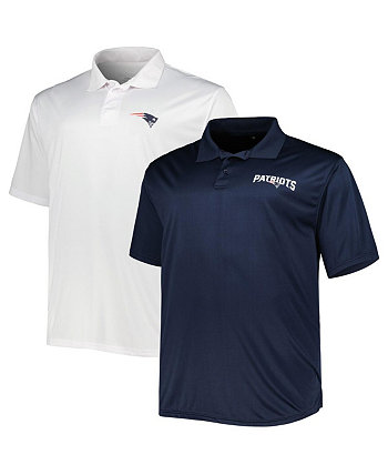 Men's Branded Navy, White New England Patriots Big and Tall Solid Two-Pack Polo Shirt Set Fanatics