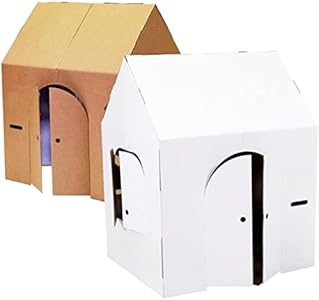 Easy Playhouse Blank Crafty Cottage - Kids Art and Craft for Indoor Fun, Color, Draw, Doodle on this Blank Canvas – Decorate and Personalize a Cardboard Fort, 32" x 26.5" x 40.5" - Made in USA, Age 3+ Easy Playhouse