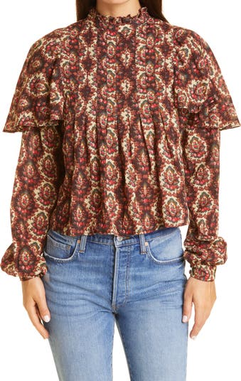 Блузка с многослойными рукавами и цветочным принтом BYTIMO